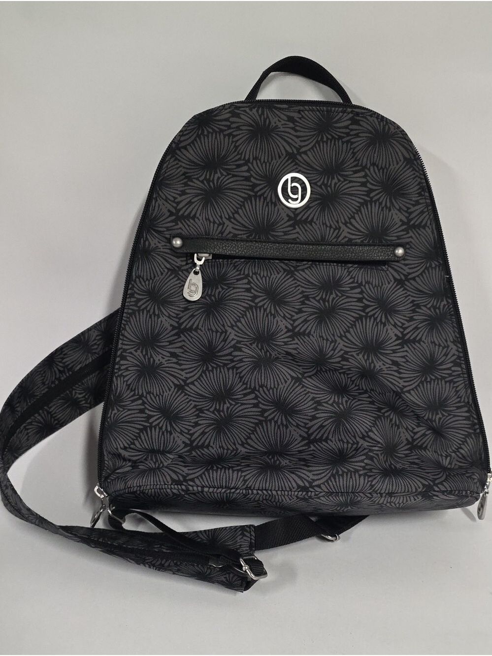 Baggalini Memphis Convertible Backpack/Sling, Black/Gray Floral